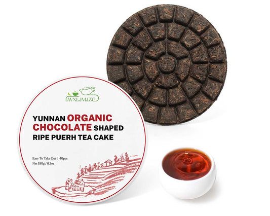 Chocolate pu-erh tea cake, 180 g, organic ripe pu-erh from Yunnan