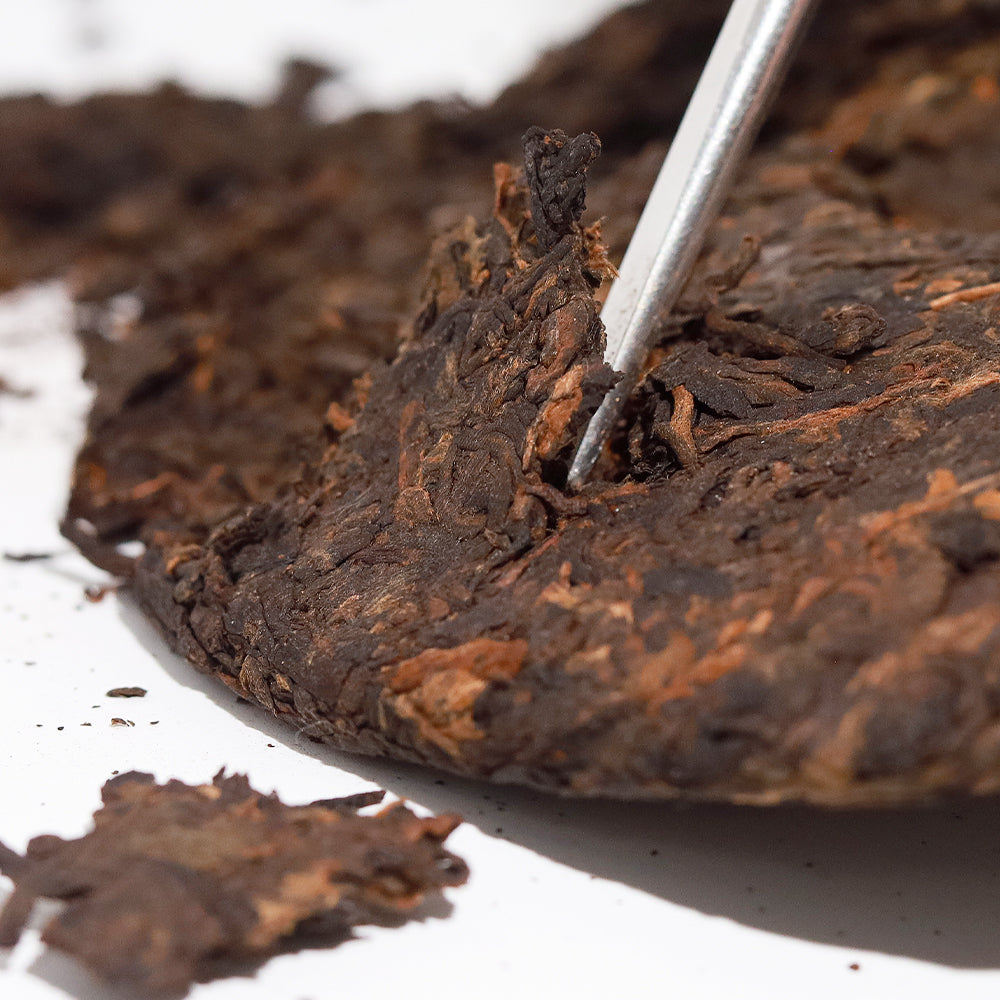 Ripe pu-erh tea cake close-up