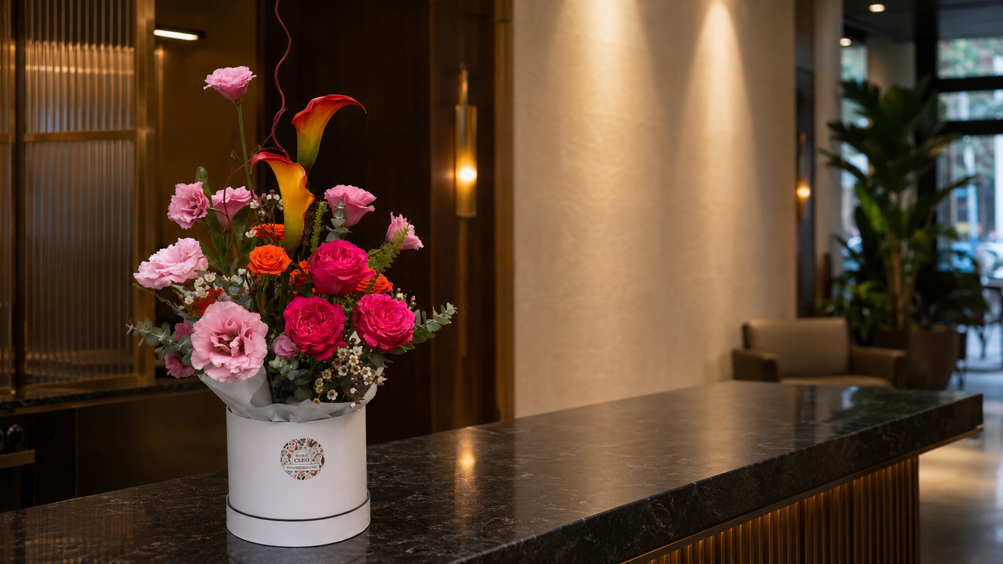 Pink Hatbox Arrangement